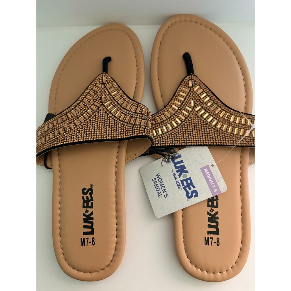 Luk-ees Brown Sequin Womens Sandals Size M (7-8) NWT
